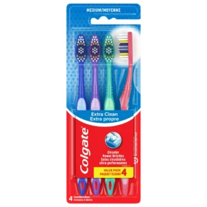 Colgate Extra Clean Flexible Grip Toothbrush, Medium, 4 Ct